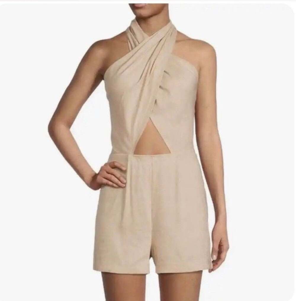 Gianni Bini Emmie Halter Neck Cutout Linen Blend Romper